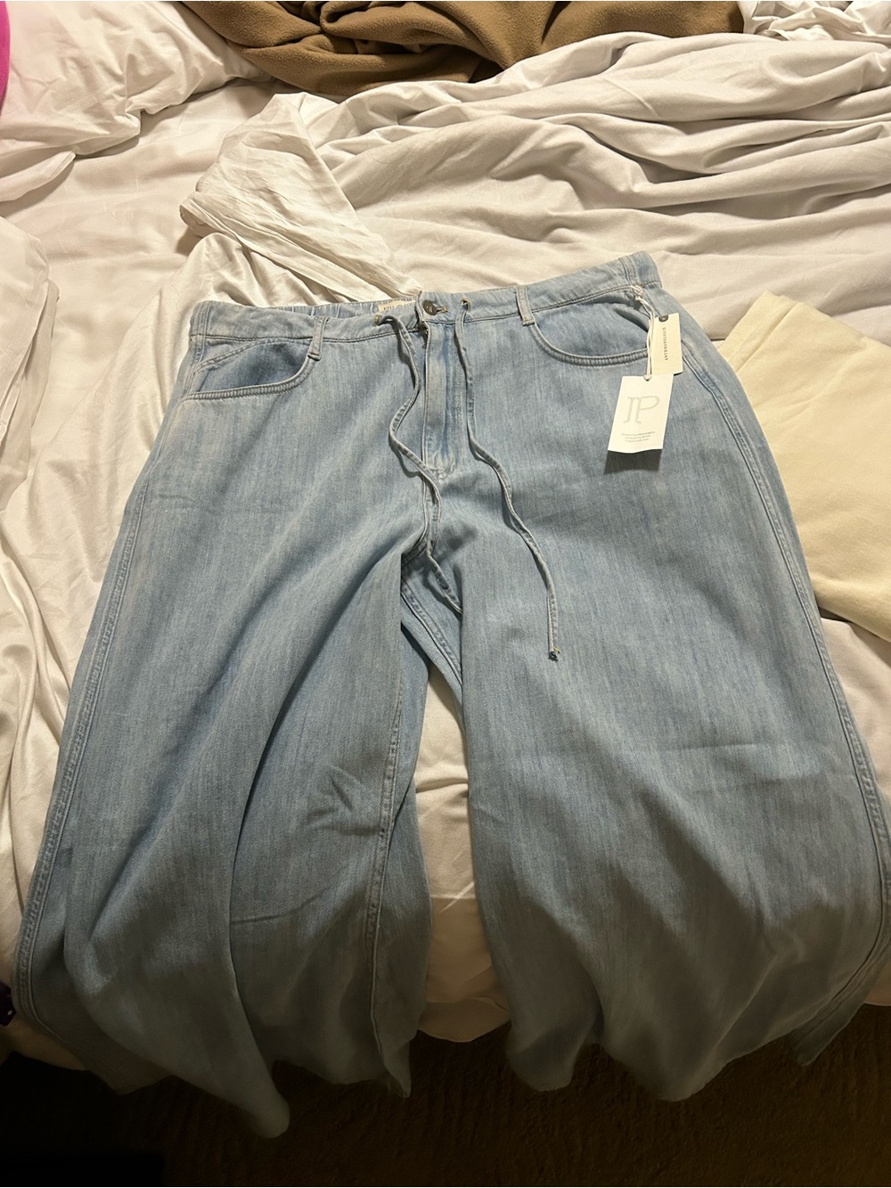 Pilcro Light Blue Wide-Leg Drawstring Jeans